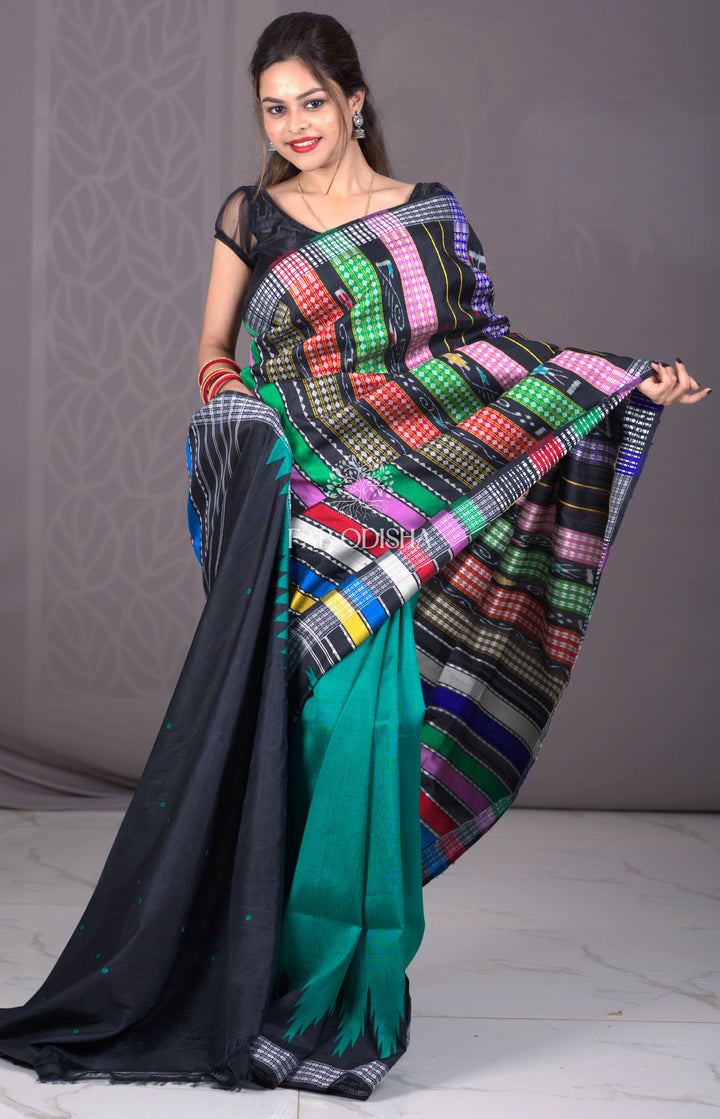 CARIBBEAN TORQUOISE BERHAMPURI SILK DOUBLE AANCHAL PATTA SAREE