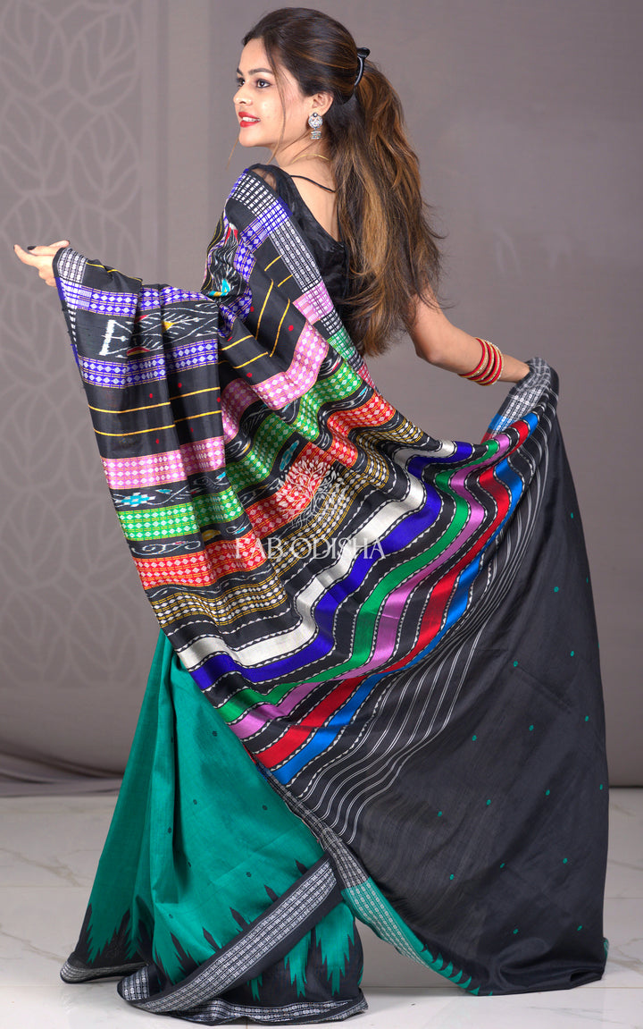 CARIBBEAN TORQUOISE BERHAMPURI SILK DOUBLE AANCHAL PATTA SAREE