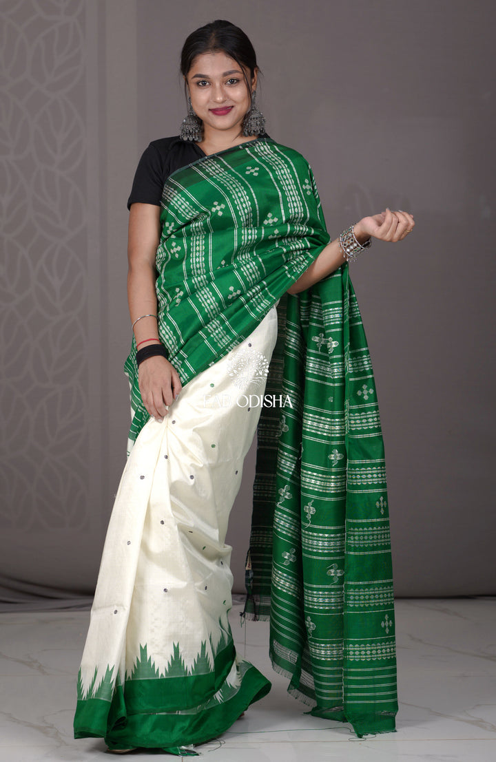 "SAADGI-E-HARA" FINE MULBERRY DOUBLE PALLU BERHAMPURI SILK PATTA