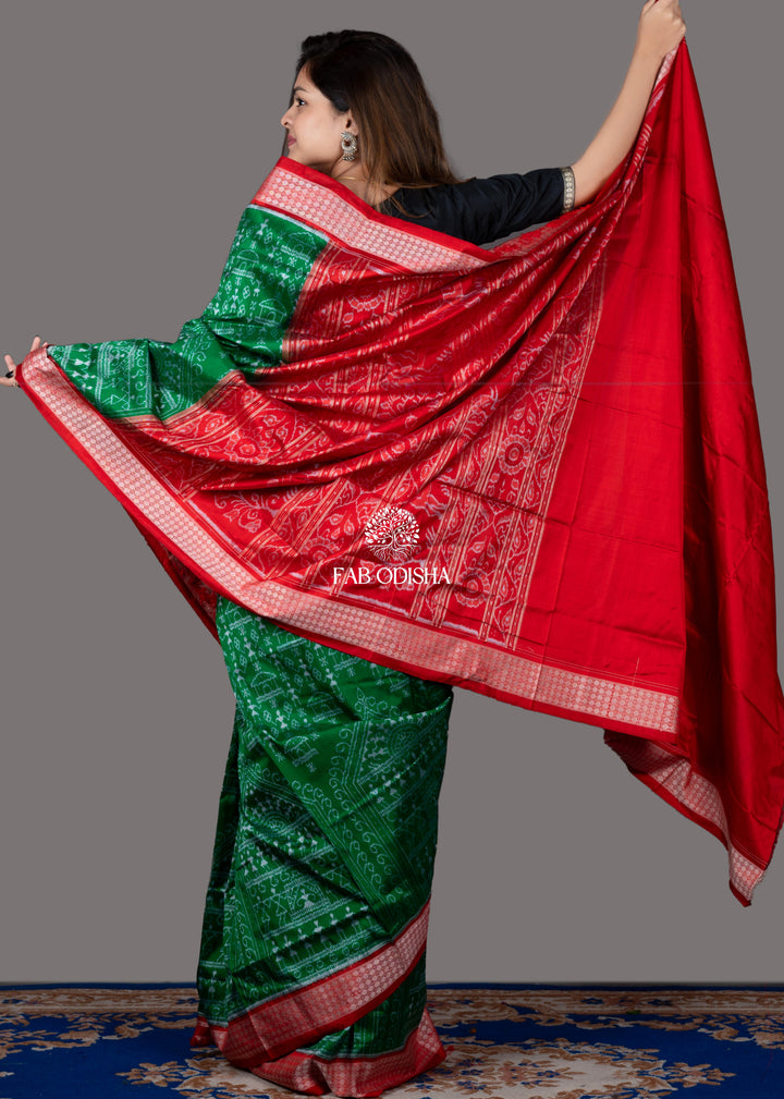 GREEN EMERALD TRIBAL SAMBALPURI SILK PATTA SAREE