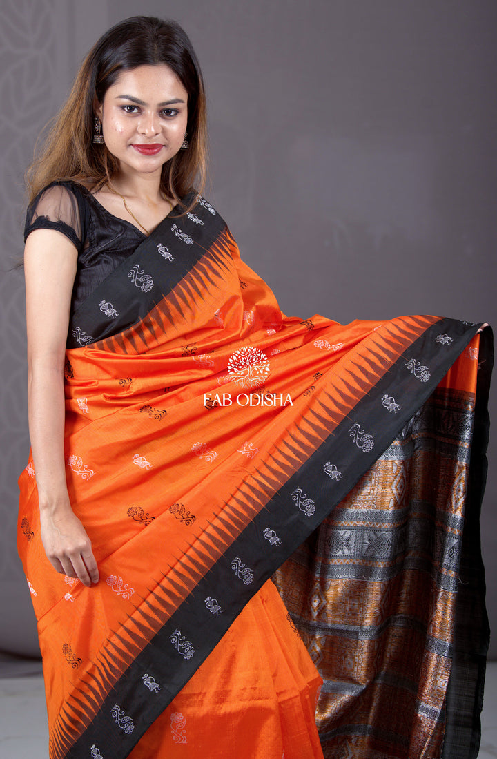 "NAYAB NARANGI" SAMBALPURI BOMKAI SILK SAREE