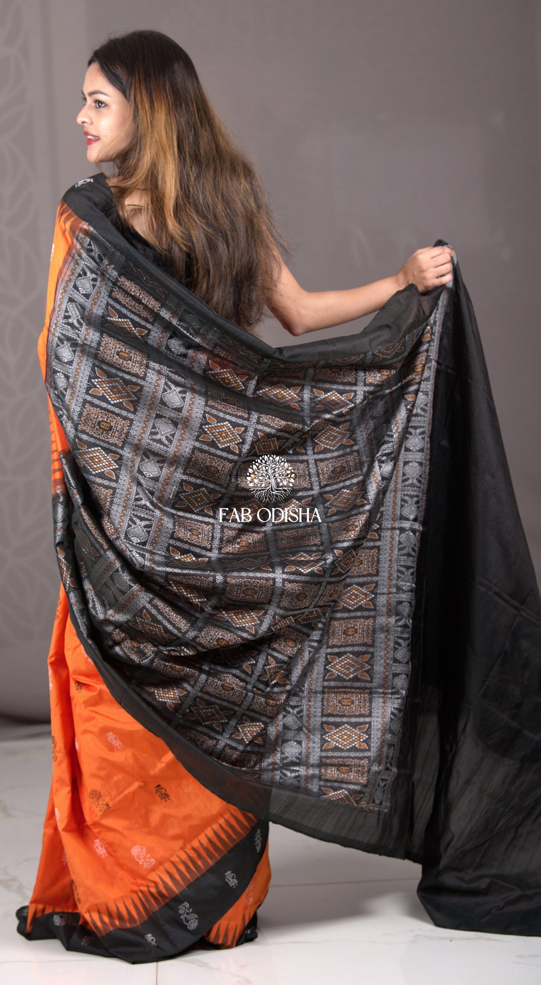 "NAYAB NARANGI" SAMBALPURI BOMKAI SILK SAREE