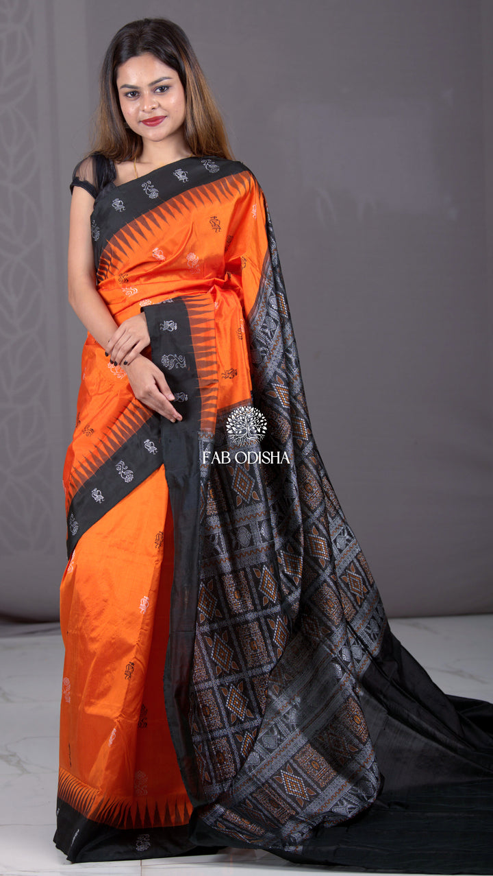 "NAYAB NARANGI" SAMBALPURI BOMKAI SILK SAREE