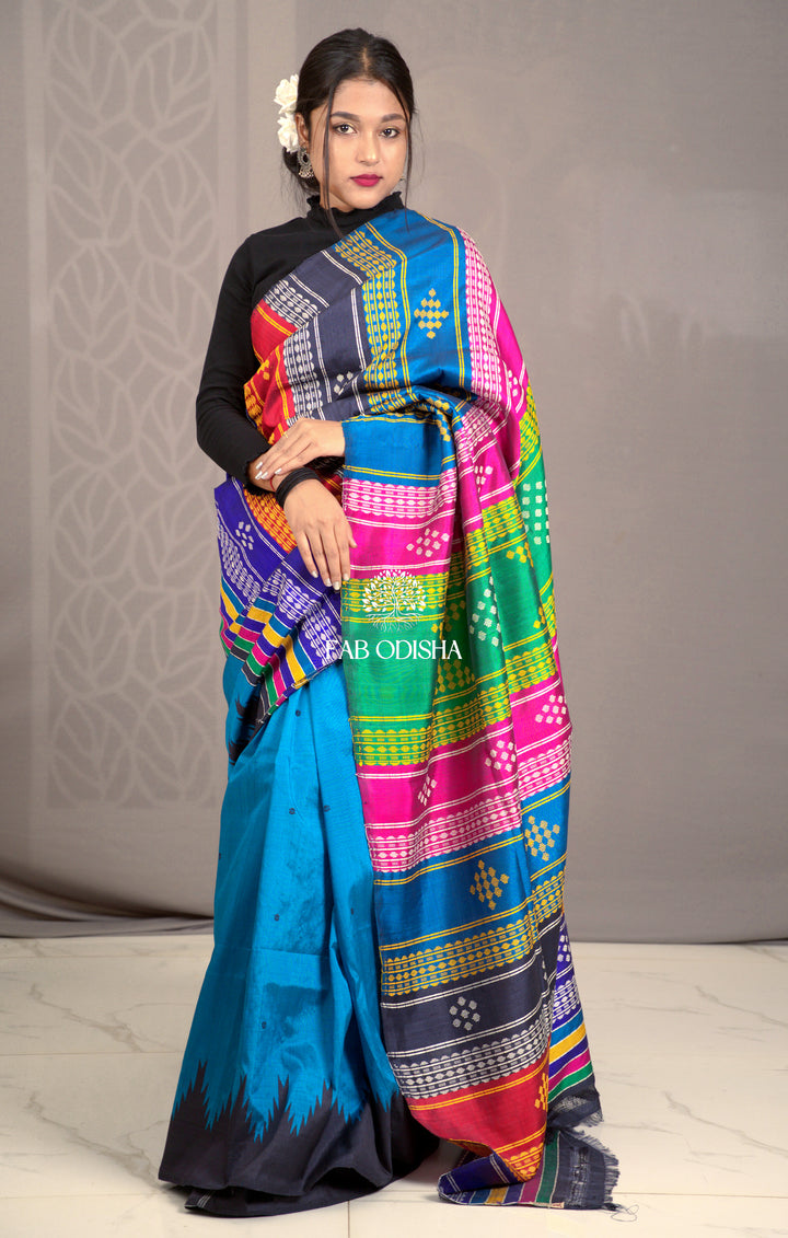 "NEEL-HANSINI" PRECIOUS DOUBLE ANCHAL BERHAMPURI PATTA SAREE