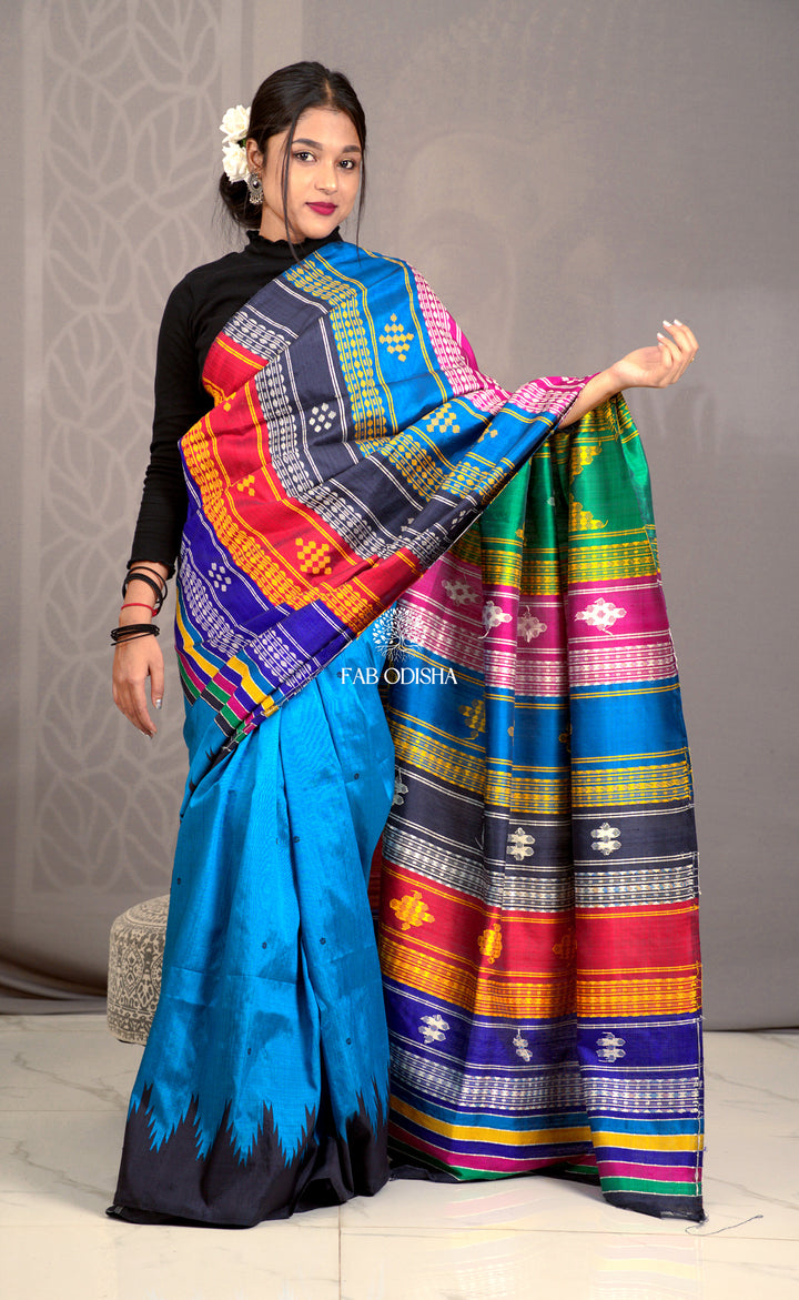 "NEEL-HANSINI" PRECIOUS DOUBLE ANCHAL BERHAMPURI PATTA SAREE