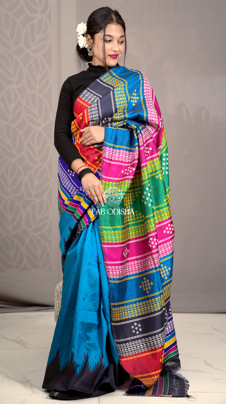"NEEL-HANSINI" PRECIOUS DOUBLE ANCHAL BERHAMPURI PATTA SAREE