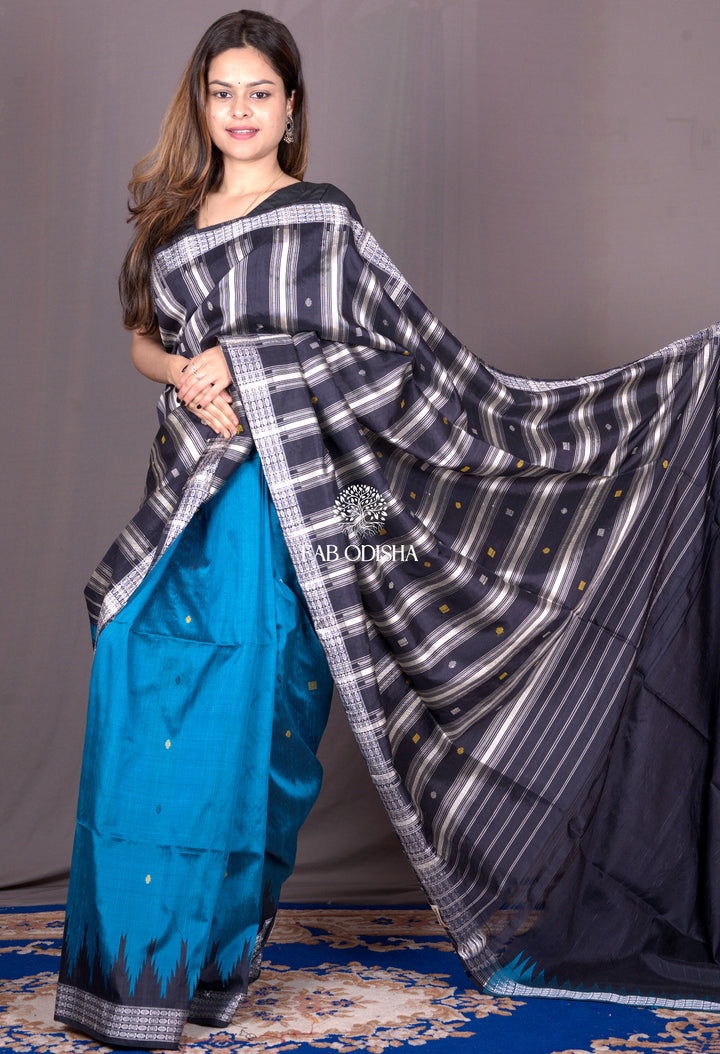 UDAAN-E-NEEL BERHAMPURI SILK DOUBLE AANCHAL PATTA SAREE
