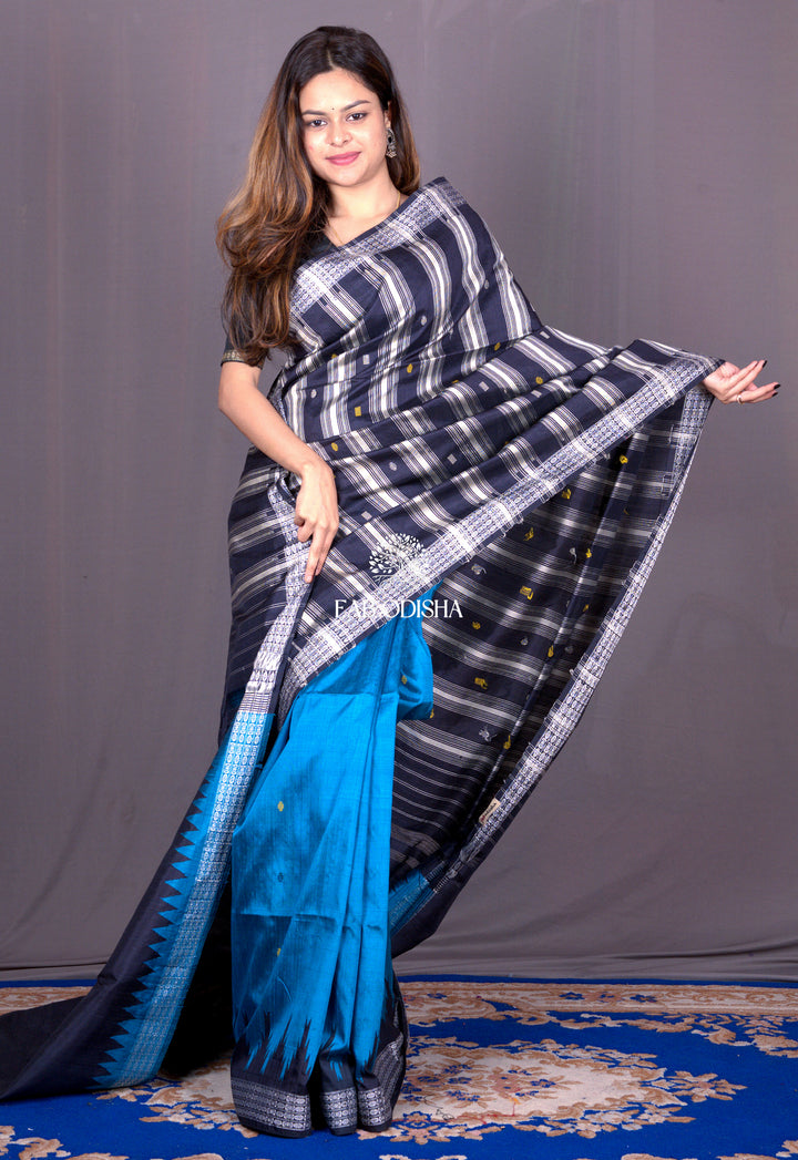 UDAAN-E-NEEL BERHAMPURI SILK DOUBLE AANCHAL PATTA SAREE