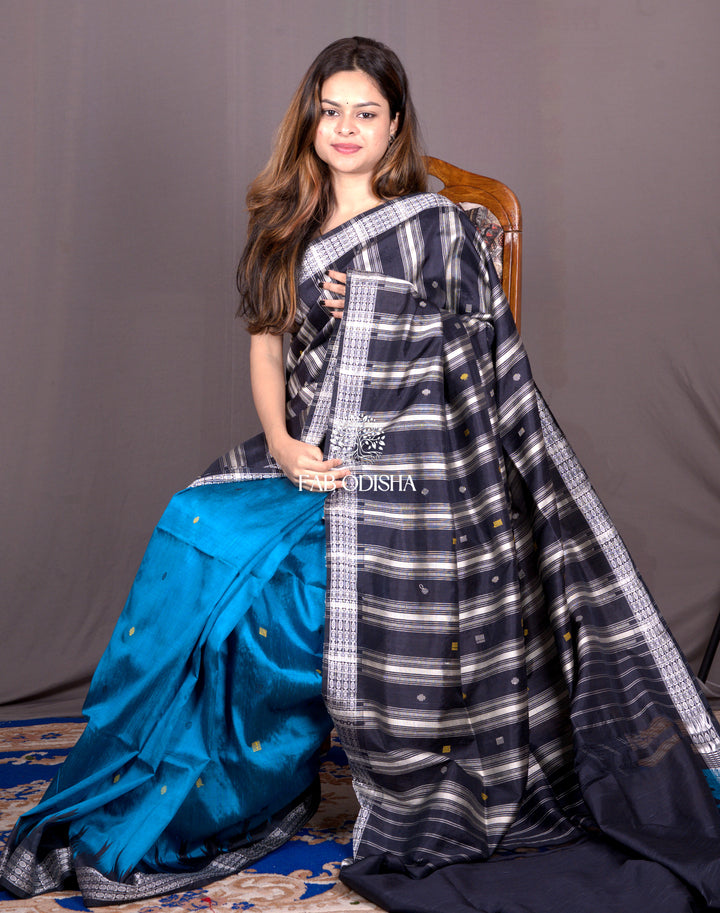 UDAAN-E-NEEL BERHAMPURI SILK DOUBLE AANCHAL PATTA SAREE