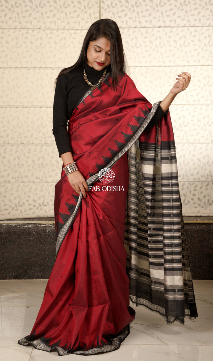 MAROON-BLACK TRADITIONAL SINGLE PALLU BERHAMPURI PATTA SAREE