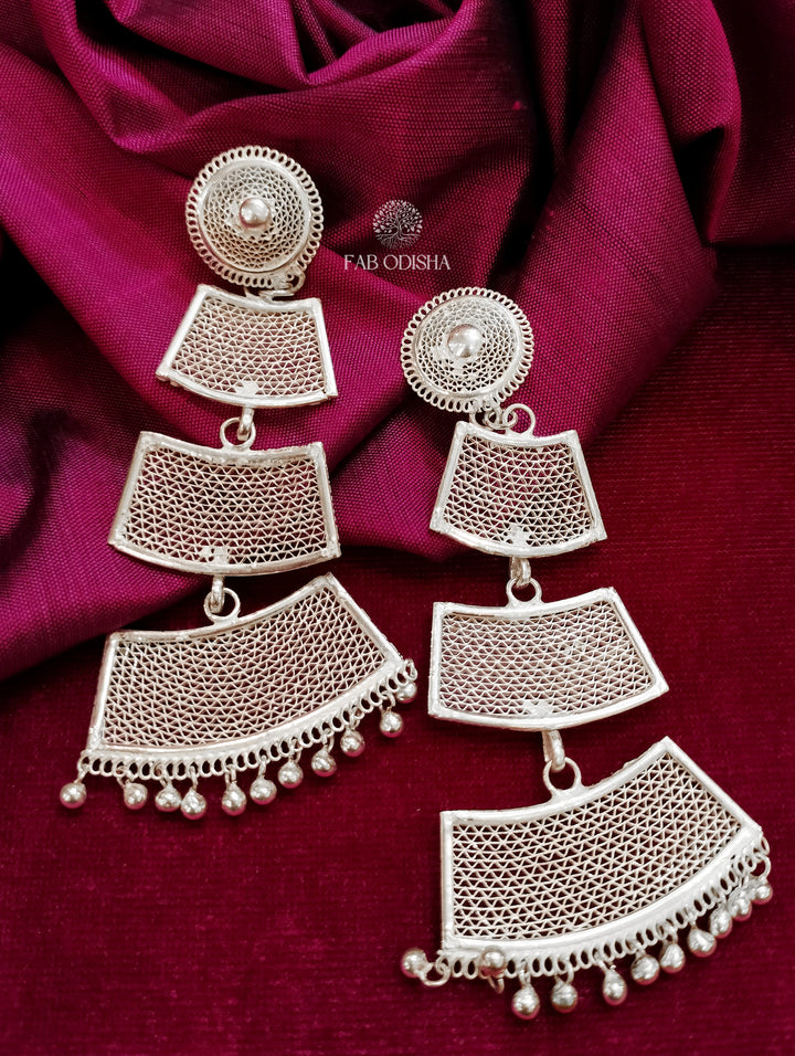 HAWAIIAN MODERN EXTRA LONG SILVER FILIGREE DANGLERS