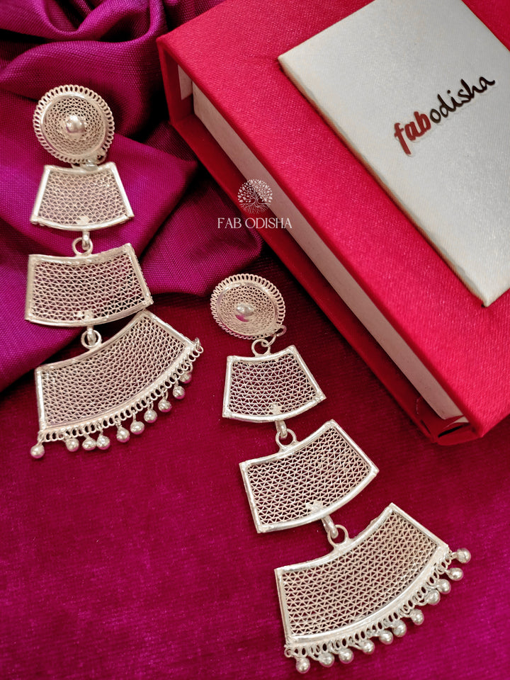 HAWAIIAN MODERN EXTRA LONG SILVER FILIGREE DANGLERS
