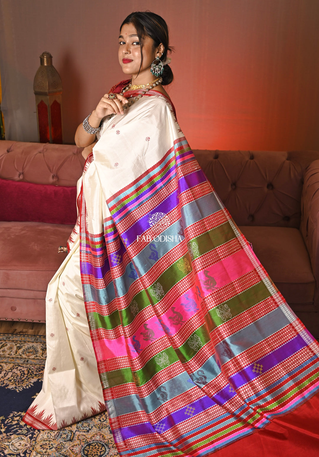 SAGAR SAUNDARYA DOUBLE RUDRAKSHA BORDER SINGLE PALLU BERHAMPURI PATTA SAREE
