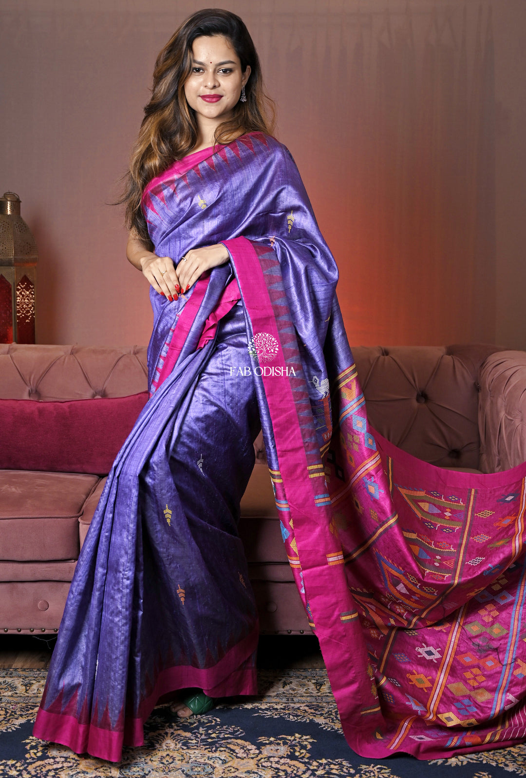 "SURAGINI" PURPLE-PINK HERITAGE DOLABEDI TUSSAR SILK SAREE