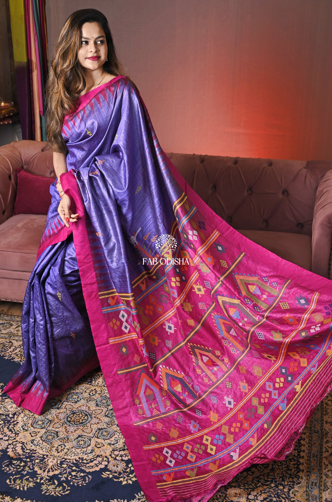 "SURAGINI" PURPLE-PINK HERITAGE DOLABEDI TUSSAR SILK SAREE