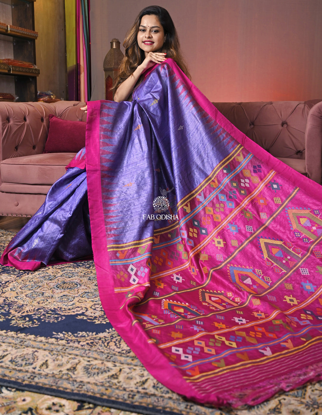 "SURAGINI" PURPLE-PINK HERITAGE DOLABEDI TUSSAR SILK SAREE