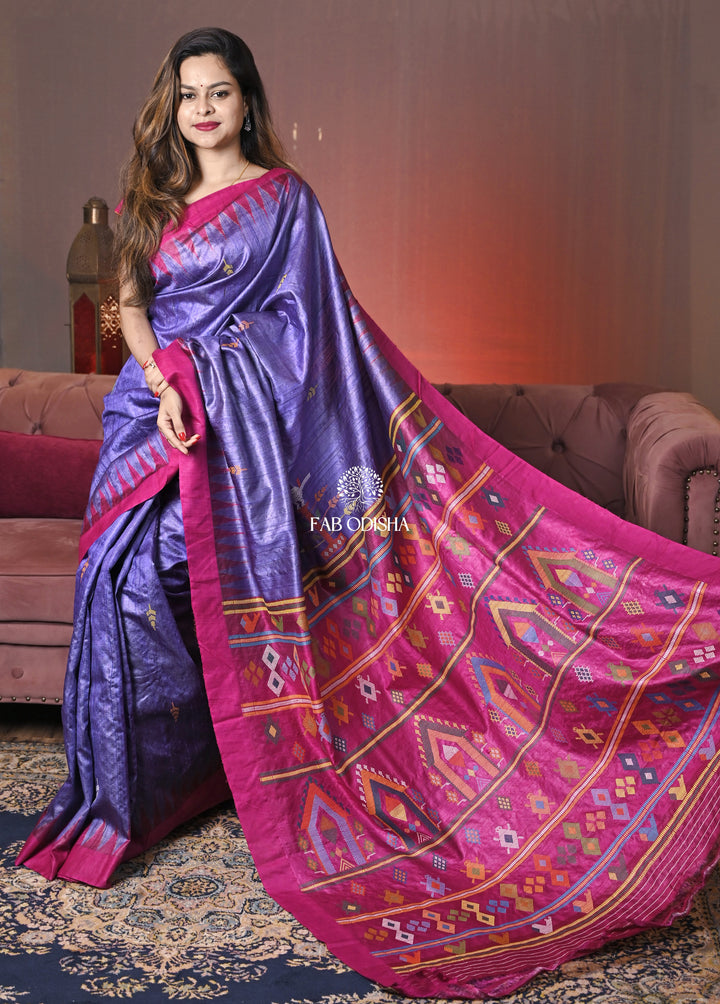"SURAGINI" PURPLE-PINK HERITAGE DOLABEDI TUSSAR SILK SAREE