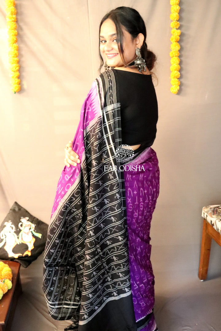MESMERISING PURPLE ALPHABET SAMBALPURI COTTON SAREE