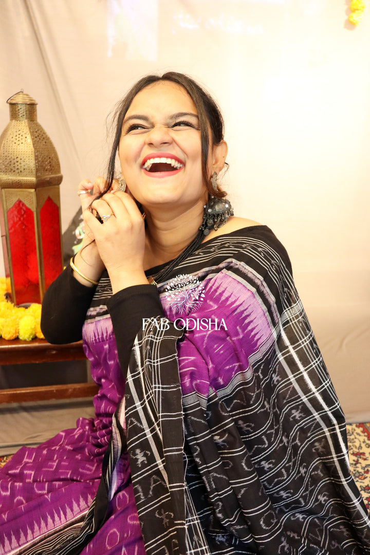 MESMERISING PURPLE ALPHABET SAMBALPURI COTTON SAREE