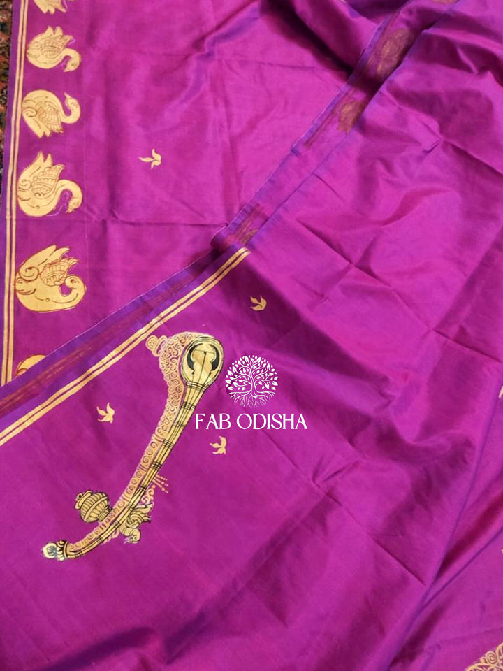 "SARASWATI MAA ON LOTUS" PATTACHITRA PURE SILK SAREE
