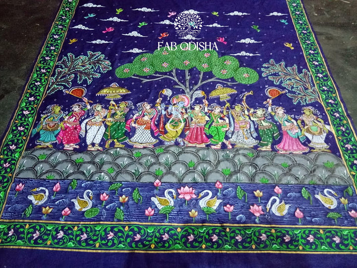 "PRAKRUTI" NAVY BLUE PURE SILK PATTACHITRA SAREE