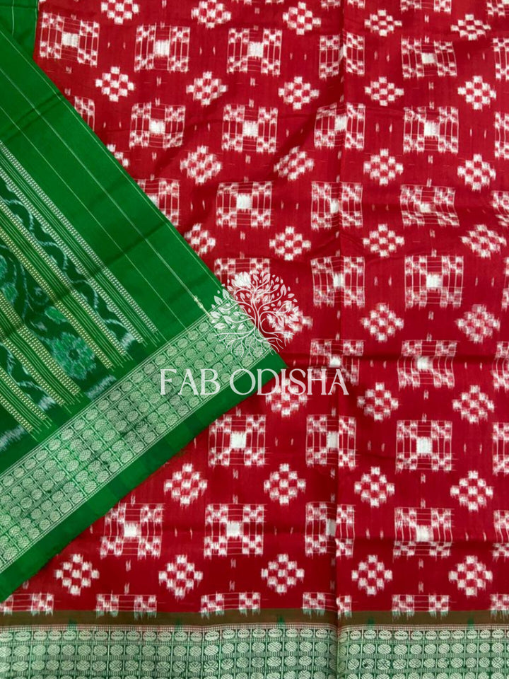 MESMERISING RED PASSAPALI SAMBALPURI SILK SAREE