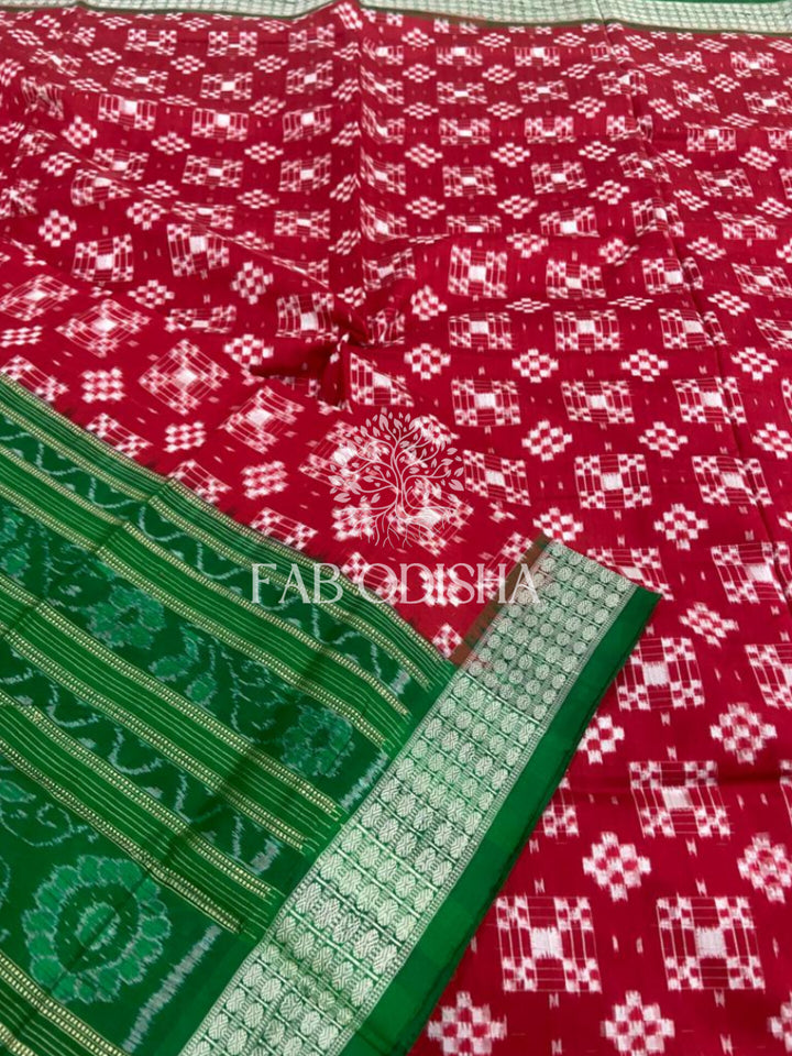 MESMERISING RED PASSAPALI SAMBALPURI SILK SAREE