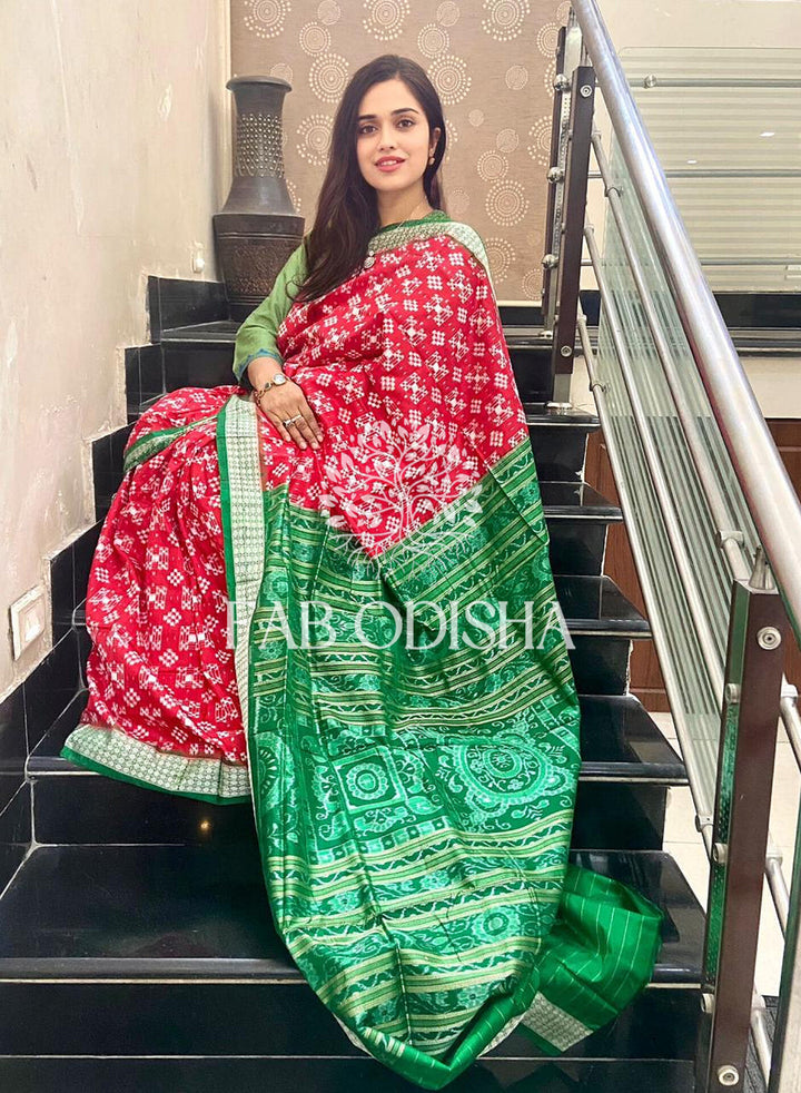 MESMERISING RED PASSAPALI SAMBALPURI SILK SAREE