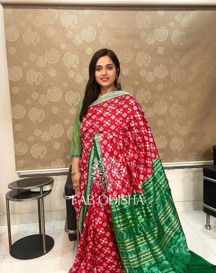 MESMERISING RED PASSAPALI SAMBALPURI SILK SAREE