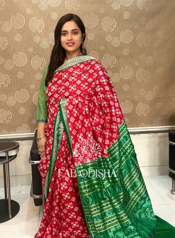 MESMERISING RED PASSAPALI SAMBALPURI SILK SAREE