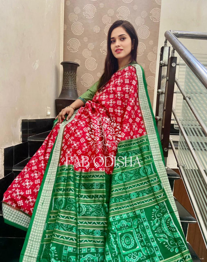 MESMERISING RED PASSAPALI SAMBALPURI SILK SAREE