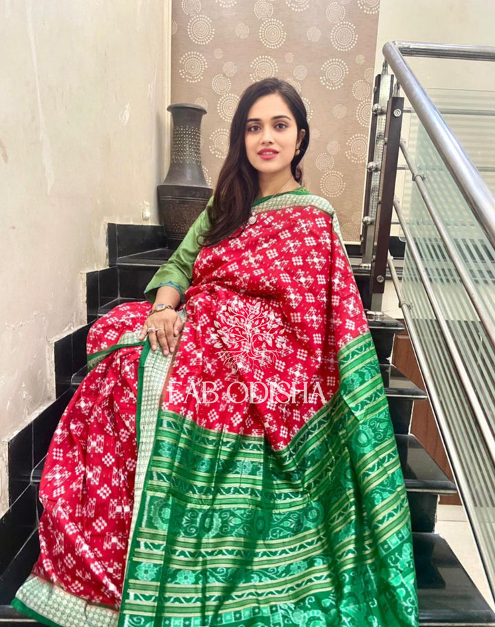 MESMERISING RED PASSAPALI SAMBALPURI SILK SAREE
