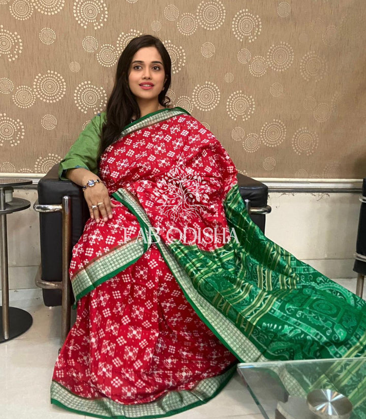 MESMERISING RED PASSAPALI SAMBALPURI SILK SAREE