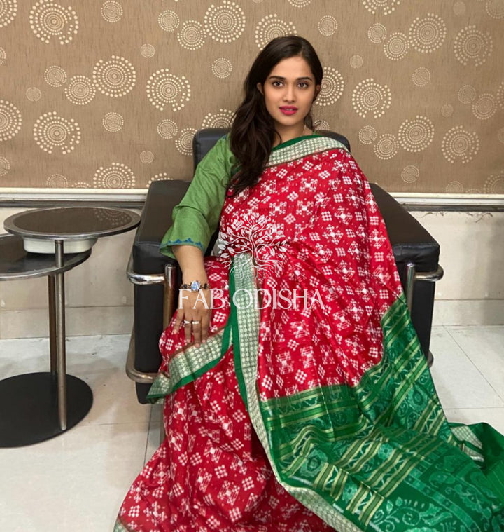 MESMERISING RED PASSAPALI SAMBALPURI SILK SAREE