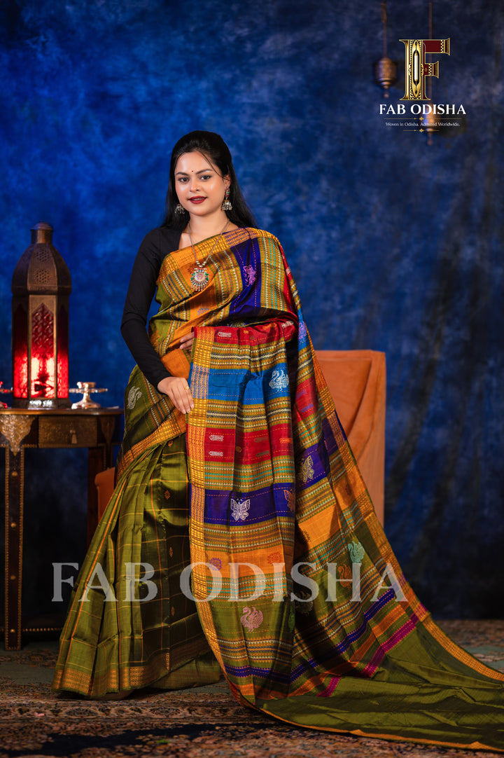 BAISAKHI MAYA EXCLUSIVE BERHAMPURI HANDLOOM DOUBLE AANCHAL PURE SILK PATTA SAREE