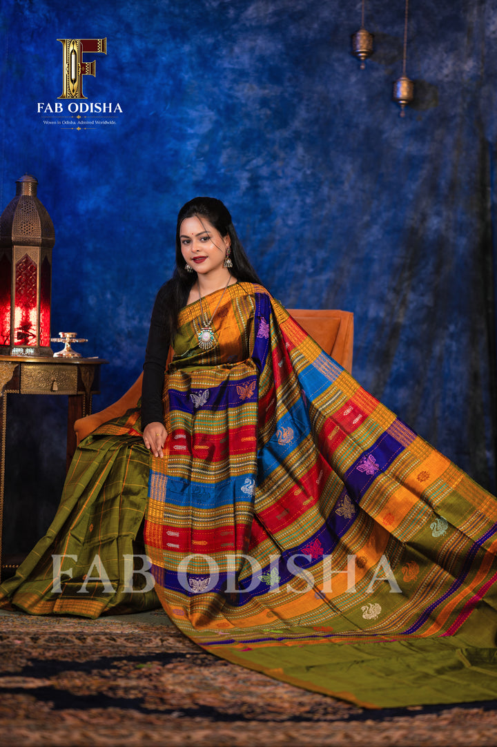 BAISAKHI MAYA EXCLUSIVE BERHAMPURI HANDLOOM DOUBLE AANCHAL PURE SILK PATTA SAREE