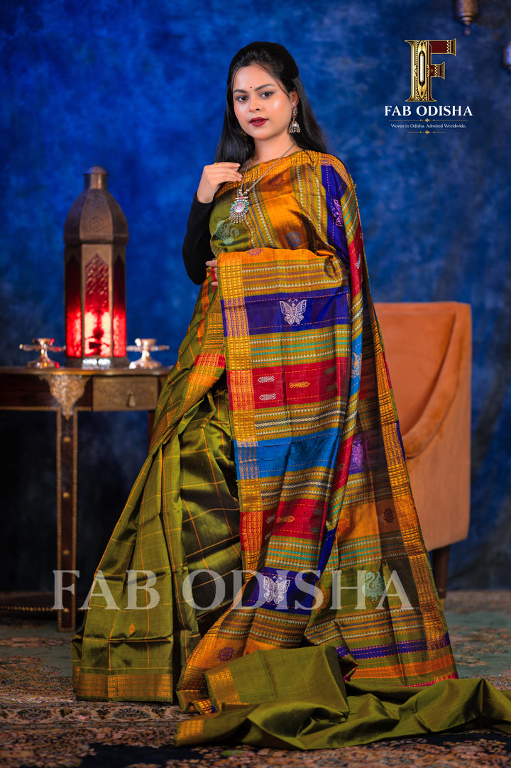 BAISAKHI MAYA EXCLUSIVE BERHAMPURI HANDLOOM DOUBLE AANCHAL PURE SILK PATTA SAREE
