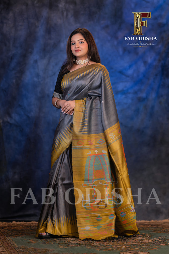 THREE CHARIOTS LUXE EDIT HERITAGE GOPALPURI HANDLOOM FINE TUSSAR SILK SAREE