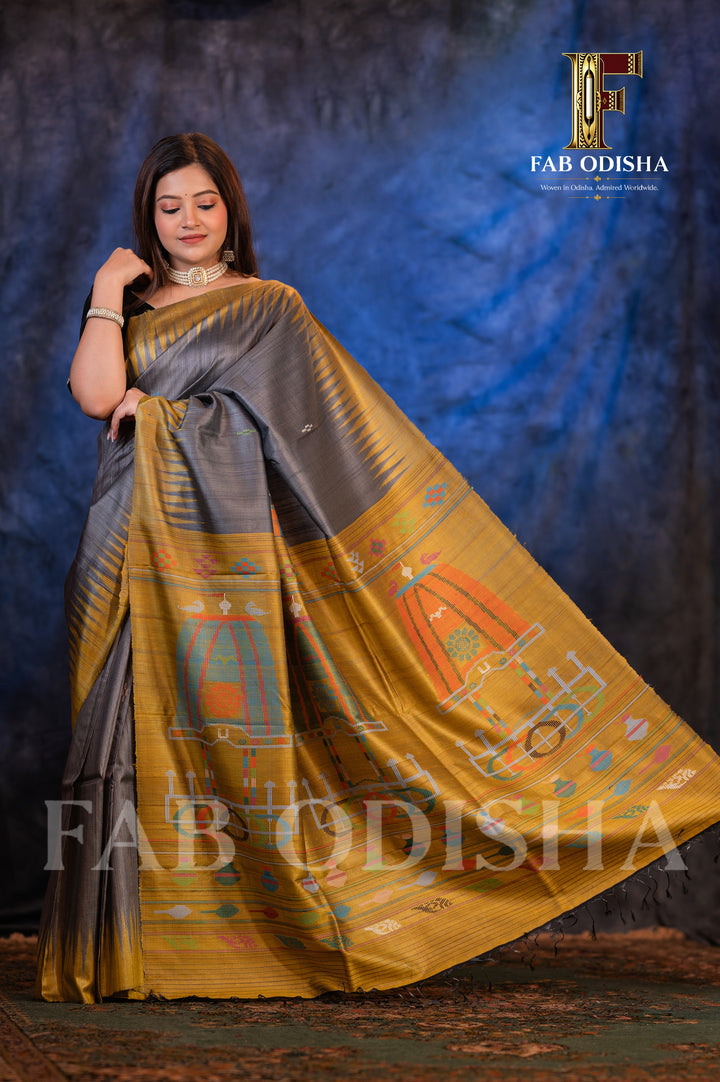 THREE CHARIOTS LUXE EDIT HERITAGE GOPALPURI HANDLOOM FINE TUSSAR SILK SAREE
