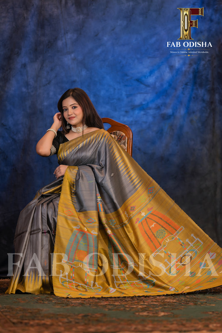 THREE CHARIOTS LUXE EDIT HERITAGE GOPALPURI HANDLOOM FINE TUSSAR SILK SAREE