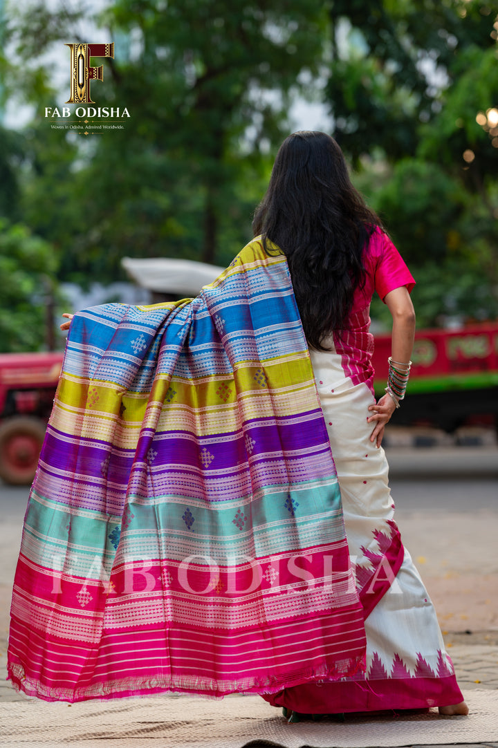 JANHA PARI BERHAMPURI DOUBLE AANCHAL PURE SILK PATTA SAREE