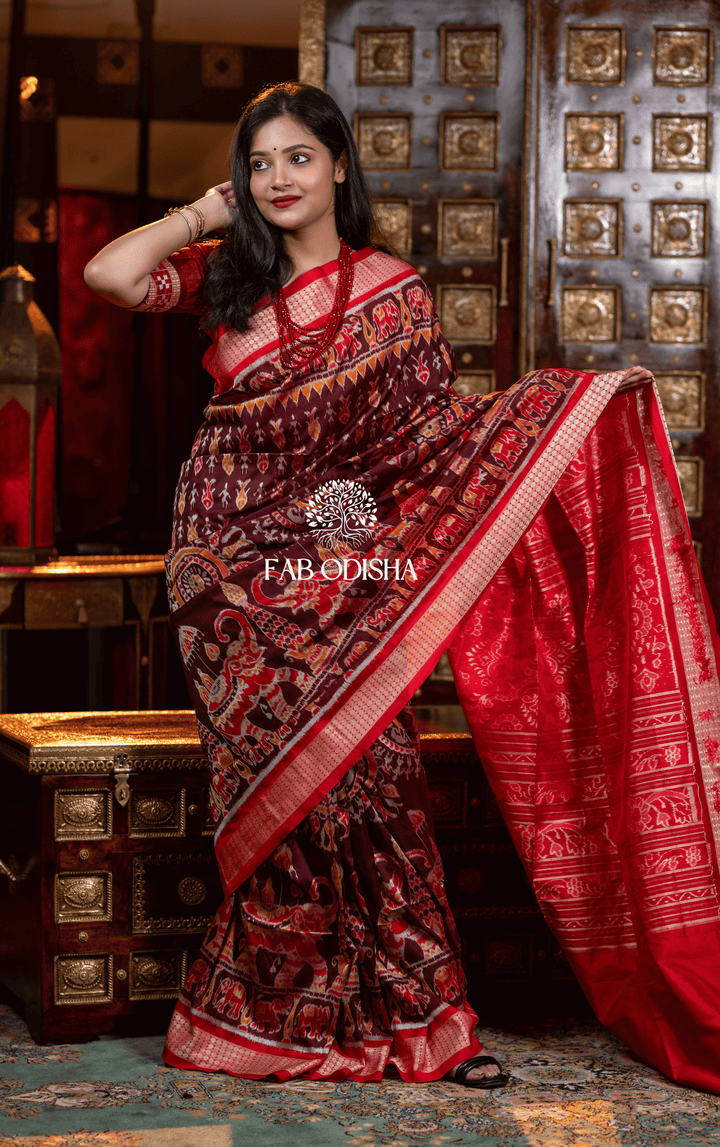 "SHAHI GAJAPATI DARBAR" SAMBALPURI BANDHA SILK PATTA SAREE