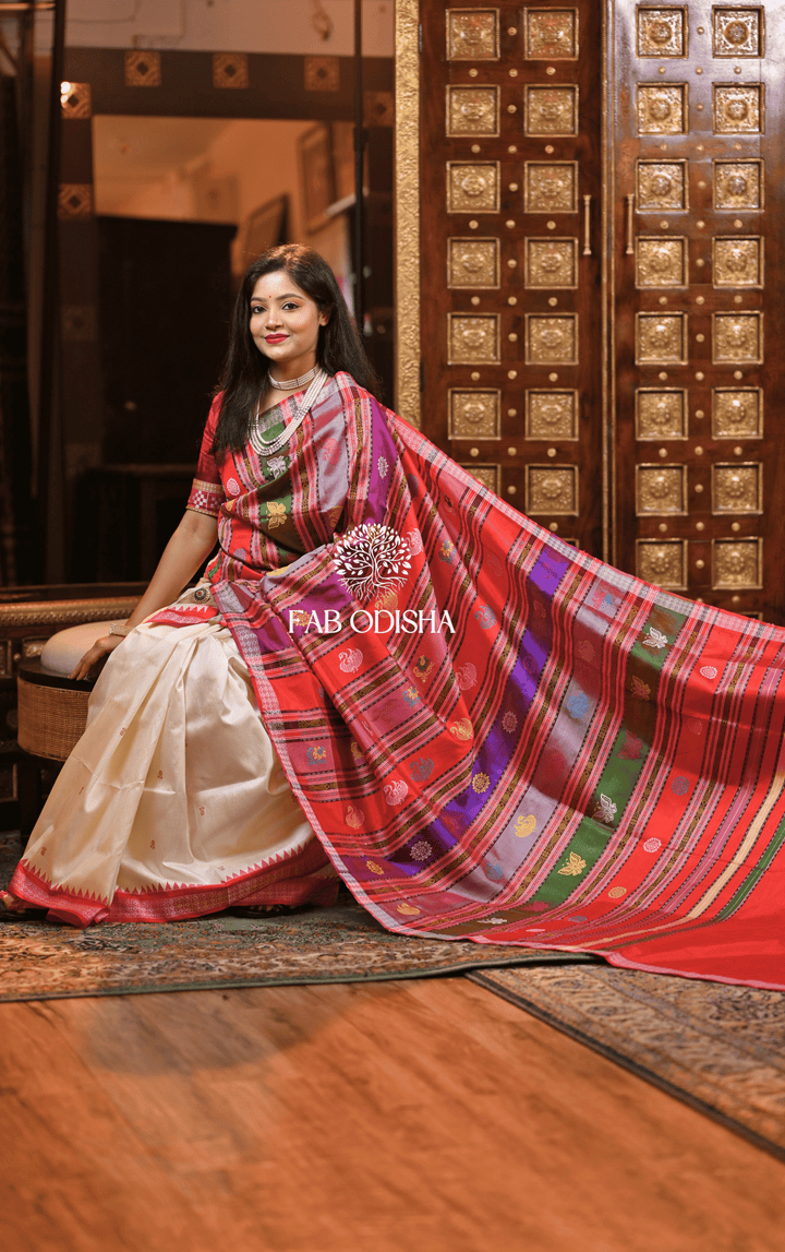 LAKSHMI VASTRA SACRED BERHAMPURI DOUBLE ANCHAL PURE SILK PATTA SAREE