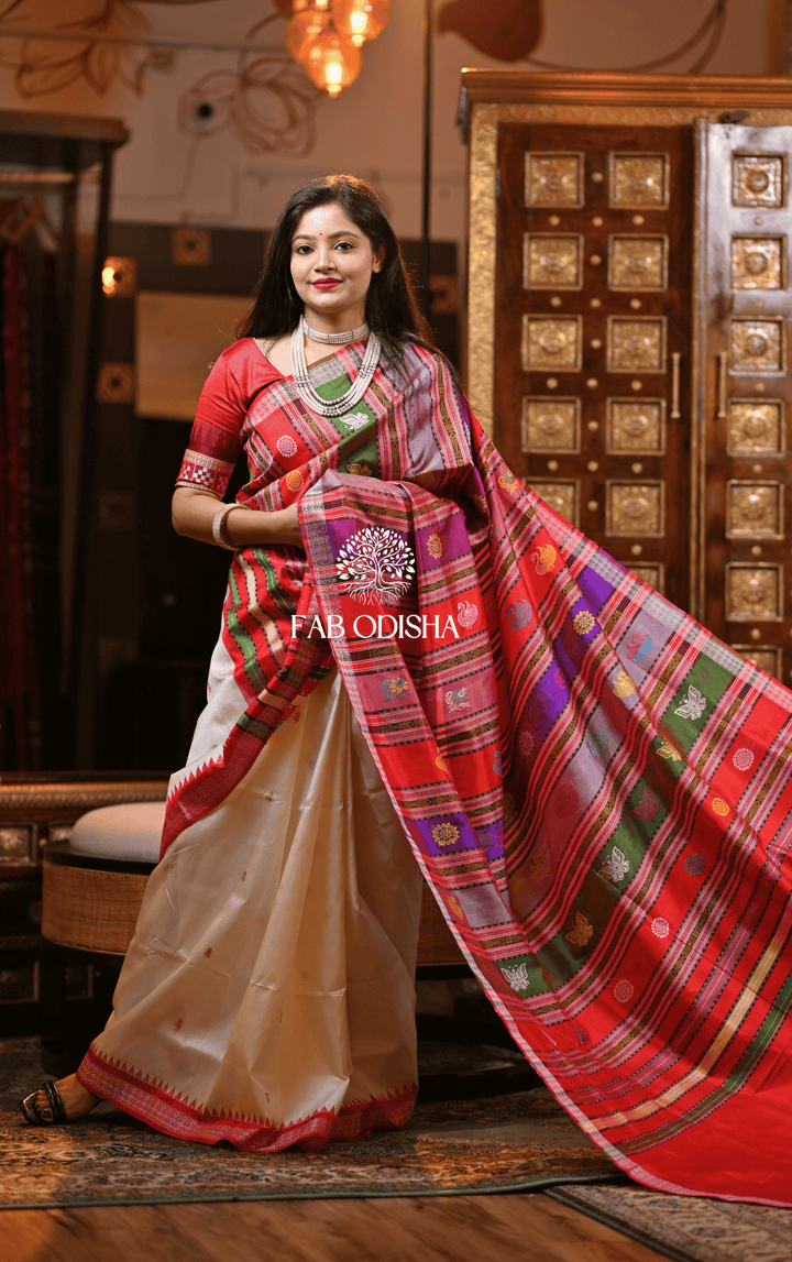 LAKSHMI VASTRA SACRED BERHAMPURI DOUBLE ANCHAL PURE SILK PATTA SAREE