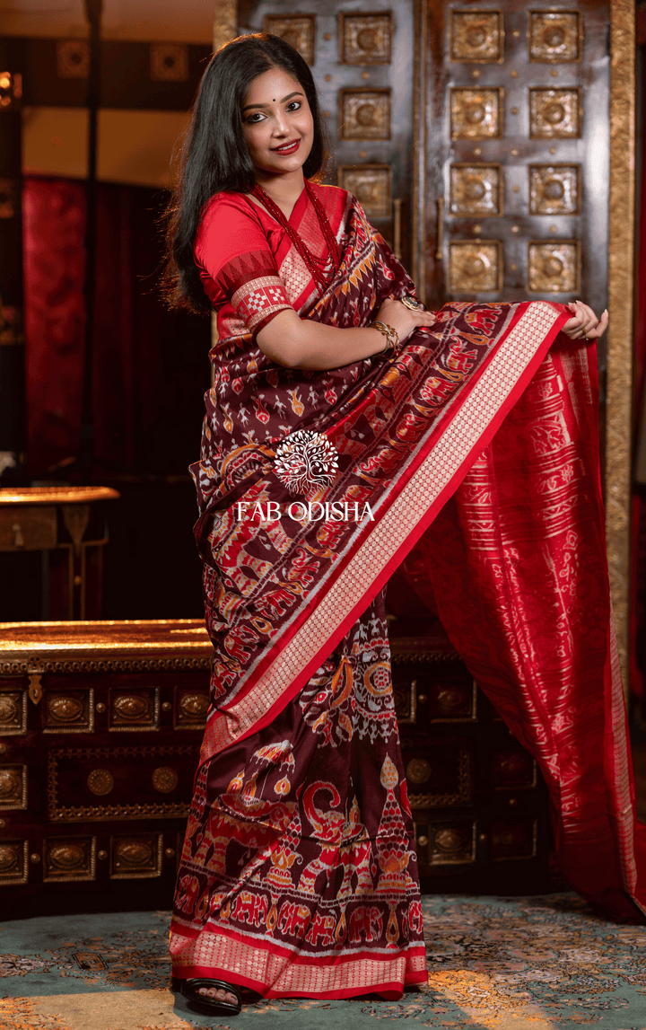 "SHAHI GAJAPATI DARBAR" SAMBALPURI BANDHA SILK PATTA SAREE