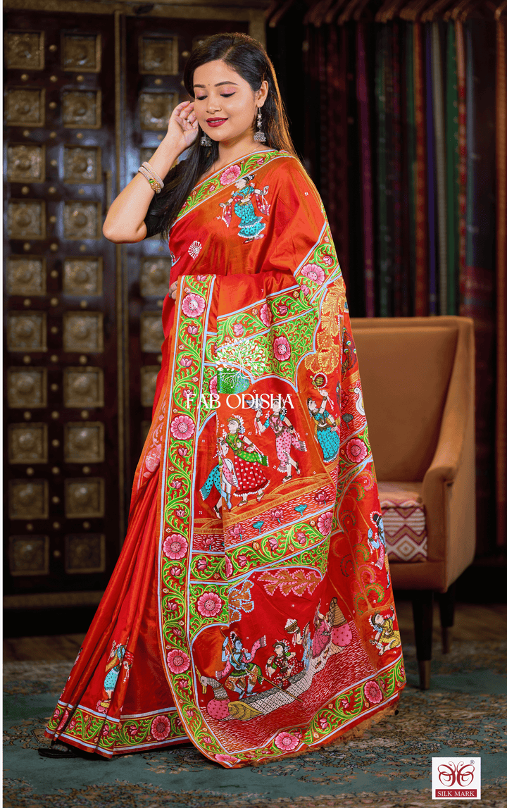 TALES FROM VRINDAVAN" PATTACHITRA PURE SILK SAREE
