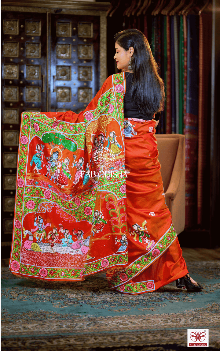 TALES FROM VRINDAVAN" PATTACHITRA PURE SILK SAREE