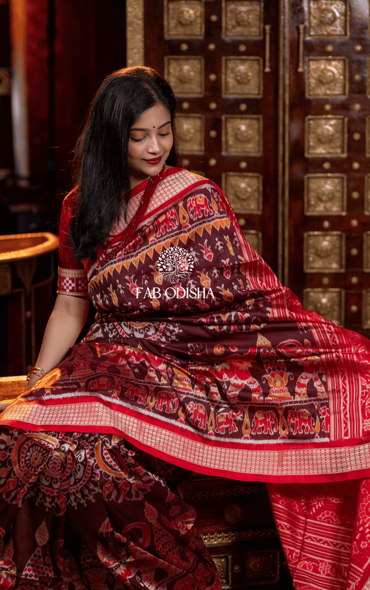 "SHAHI GAJAPATI DARBAR" SAMBALPURI BANDHA SILK PATTA SAREE