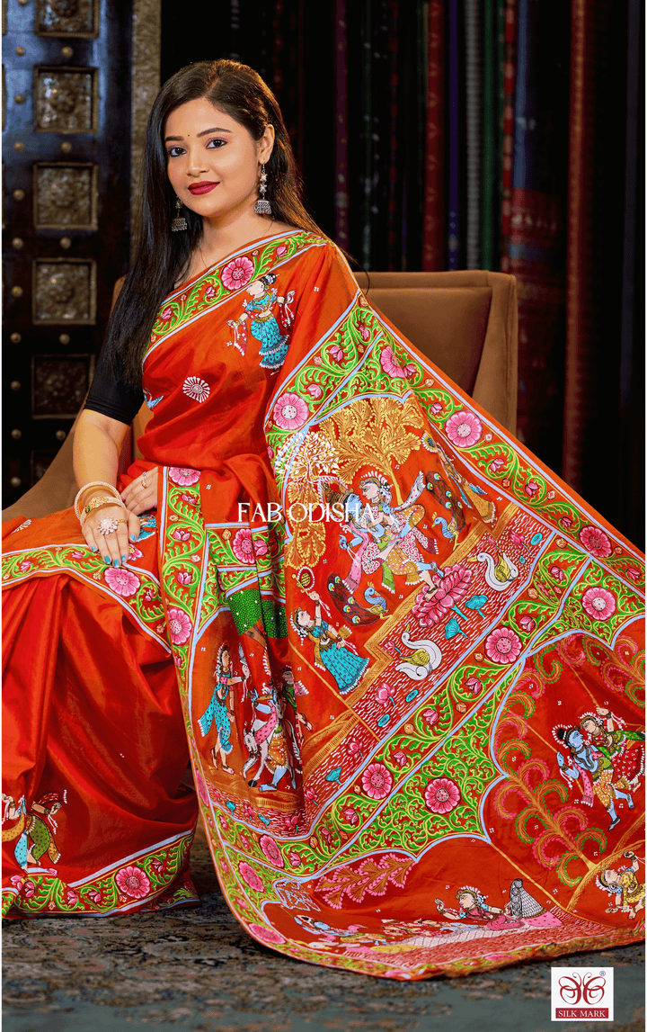 TALES FROM VRINDAVAN" PATTACHITRA PURE SILK SAREE