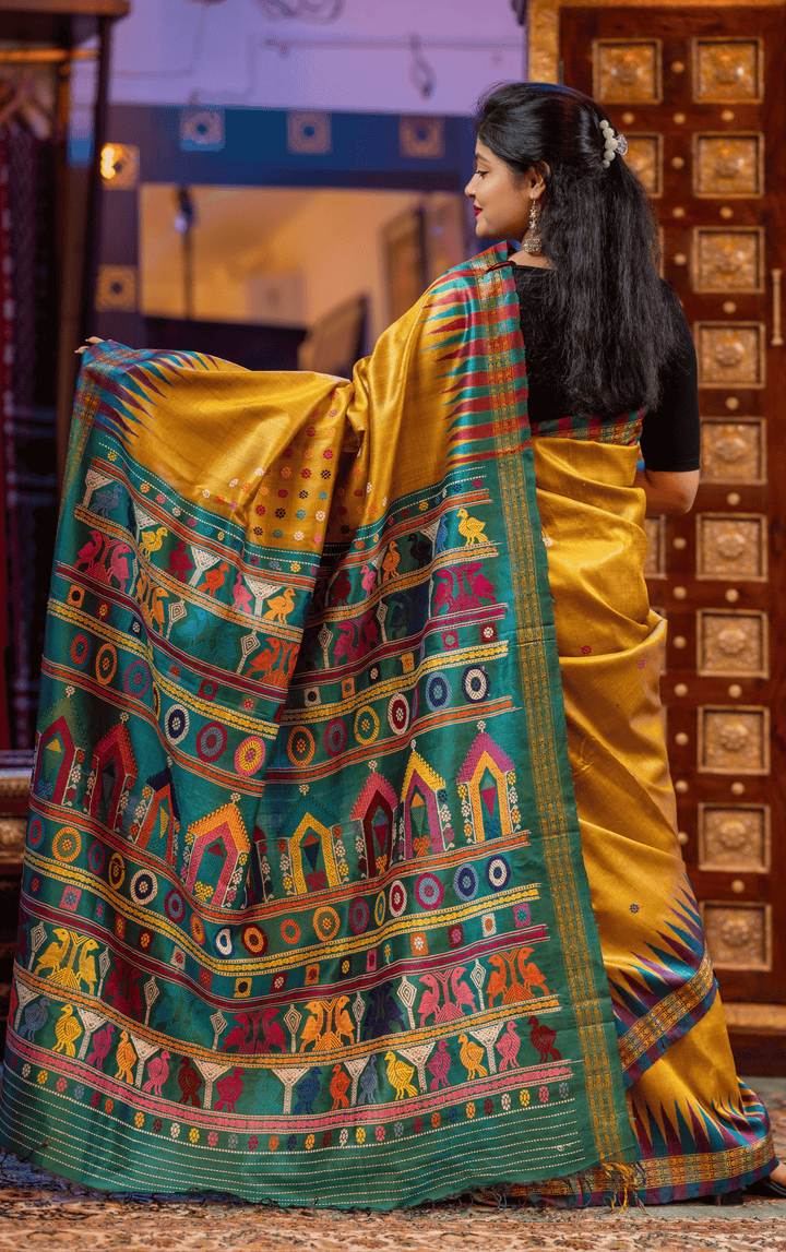 PARINITA DIVYA VASTRA DOLABEDI HERITAGE FINE TUSSAR HANDLOOM SILK SAREE